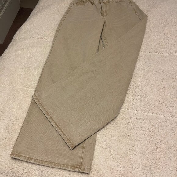 Shein Womens Medium Beige Wide-Leg Jeans Cotton Blend Relaxed Fit - Picture 2 of 16